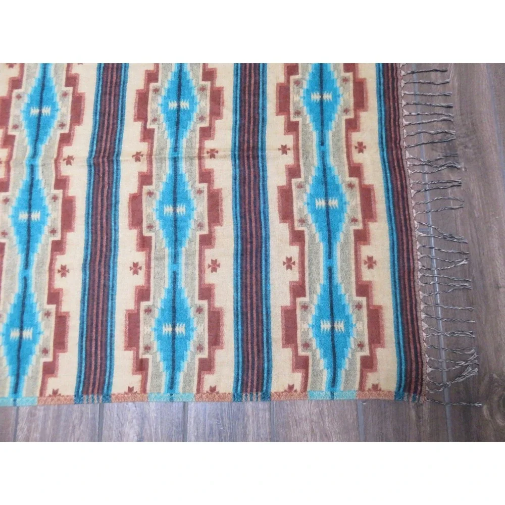 Mission Del Rey Fringed‎ Reversible Throw Wrap Southwestern Multicolor 37